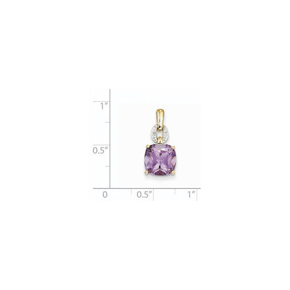 14K Yellow Gold Real Diamond and Amethyst Square Pendant