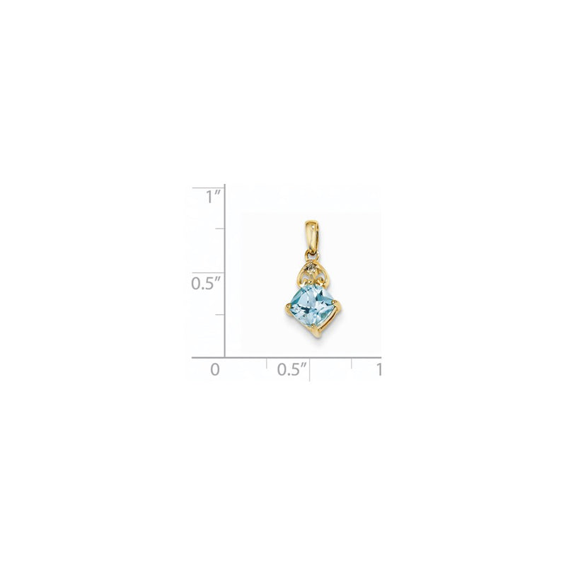 14K Yellow Gold Real Diamond and Light Swiss Blue Topaz Square Pendant