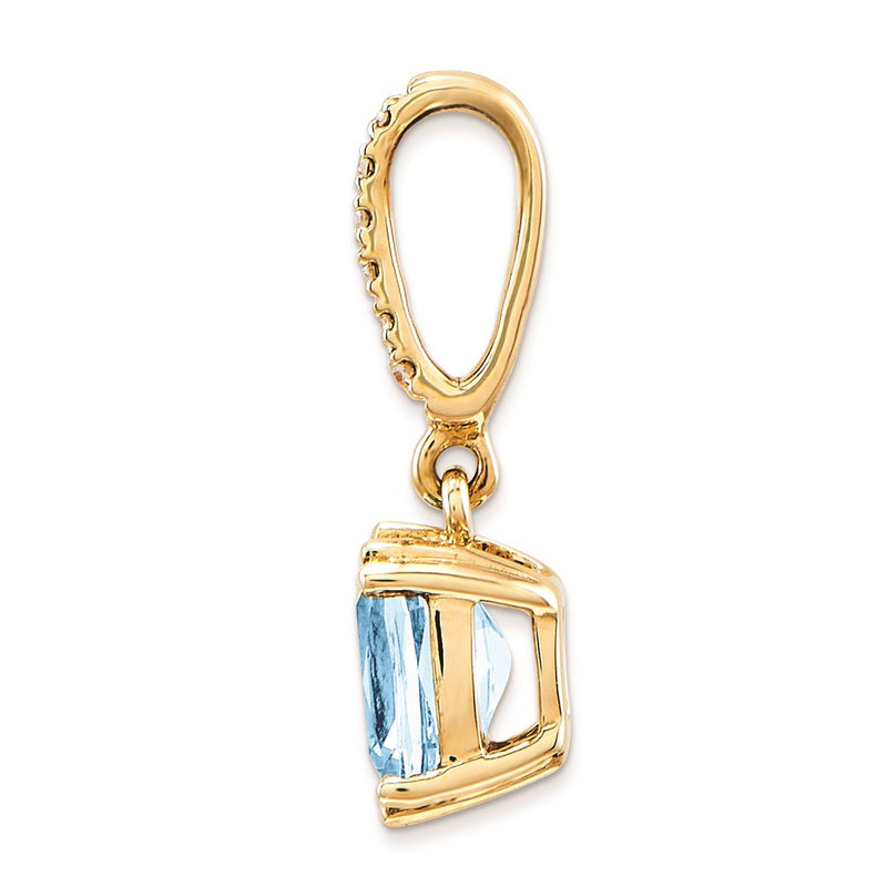14K Yellow Gold Real Diamond and Blue Topaz Pendant