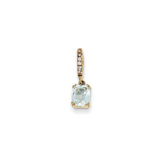 14K Yellow Gold Real Diamond and Blue Topaz Pendant