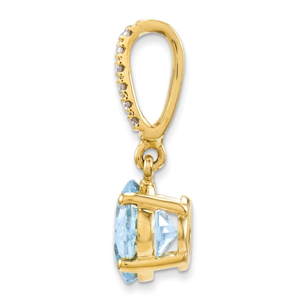 14K Yellow Gold Real Diamond and Blue Topaz Pendant