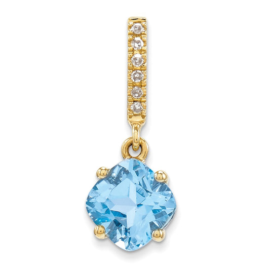 14K Yellow Gold Real Diamond and Blue Topaz Pendant