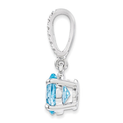 14k White Gold Diamond and Blue Topaz Pendant