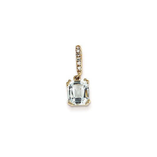 14K Yellow Gold Real Diamond and Blue Topaz Pendant