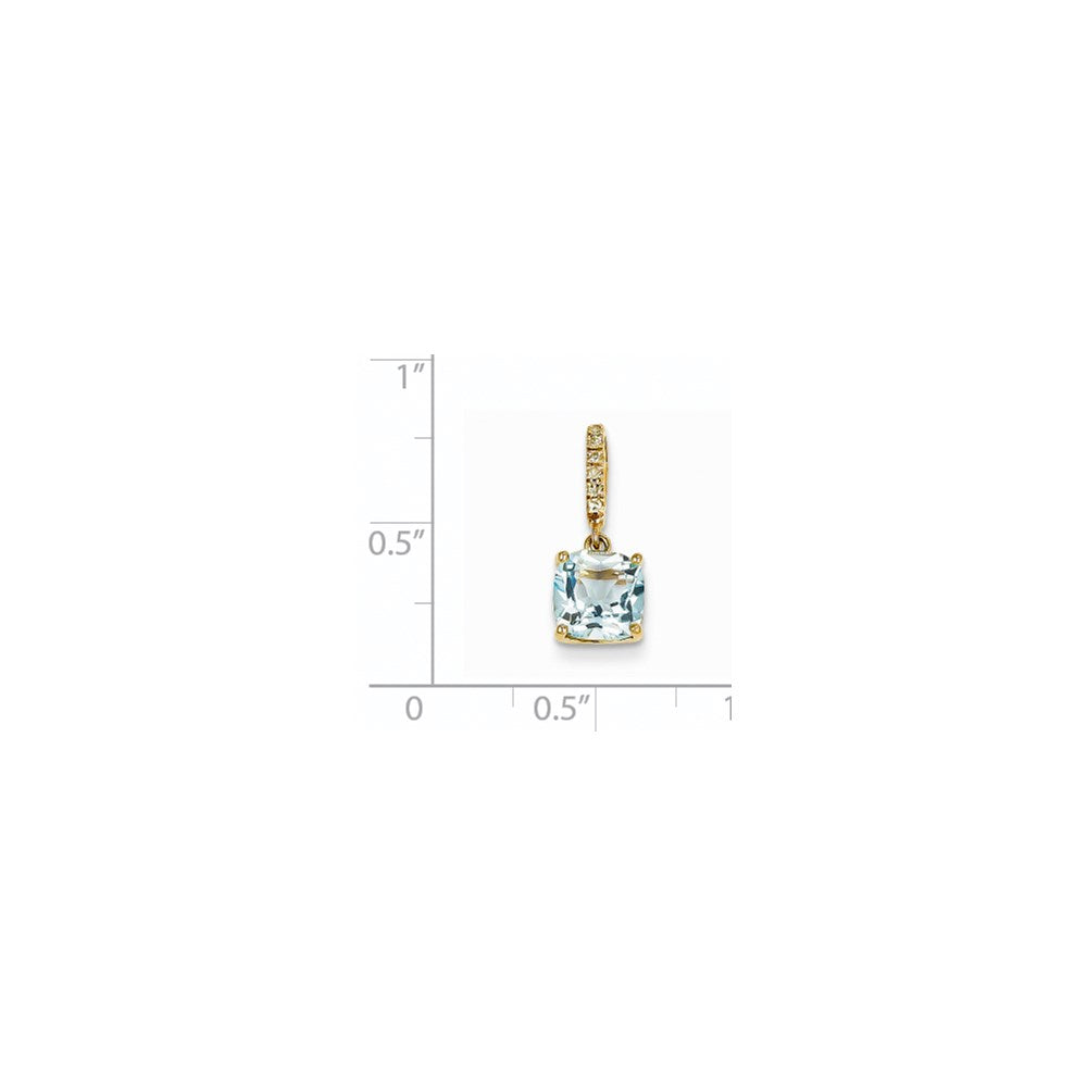 14K Yellow Gold Real Diamond and Blue Topaz Pendant