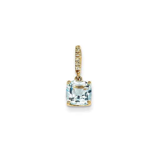 14K Yellow Gold Real Diamond and Blue Topaz Pendant