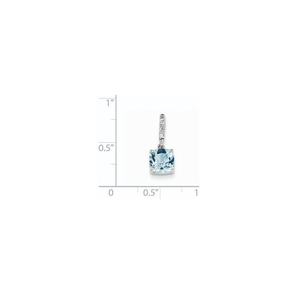 14k White Gold Real Diamond and Blue Topaz Pendant
