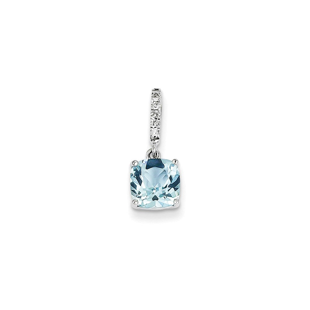 14k White Gold Real Diamond and Blue Topaz Pendant