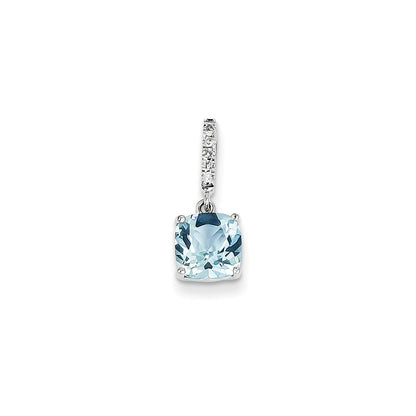 14k White Gold Real Diamond and Blue Topaz Pendant