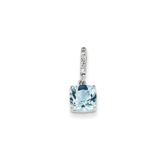 14k White Gold Real Diamond and Blue Topaz Pendant