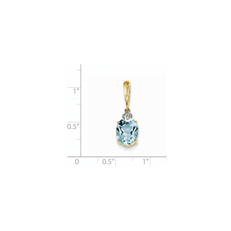 14K Yellow Gold Real Diamond and Blue Topaz Oval Pendant