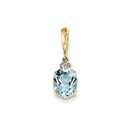 14K Yellow Gold Real Diamond and Blue Topaz Oval Pendant
