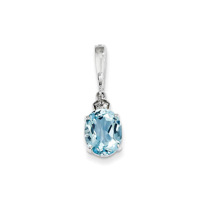 14k White Gold Real Diamond and Blue Topaz Oval Pendant