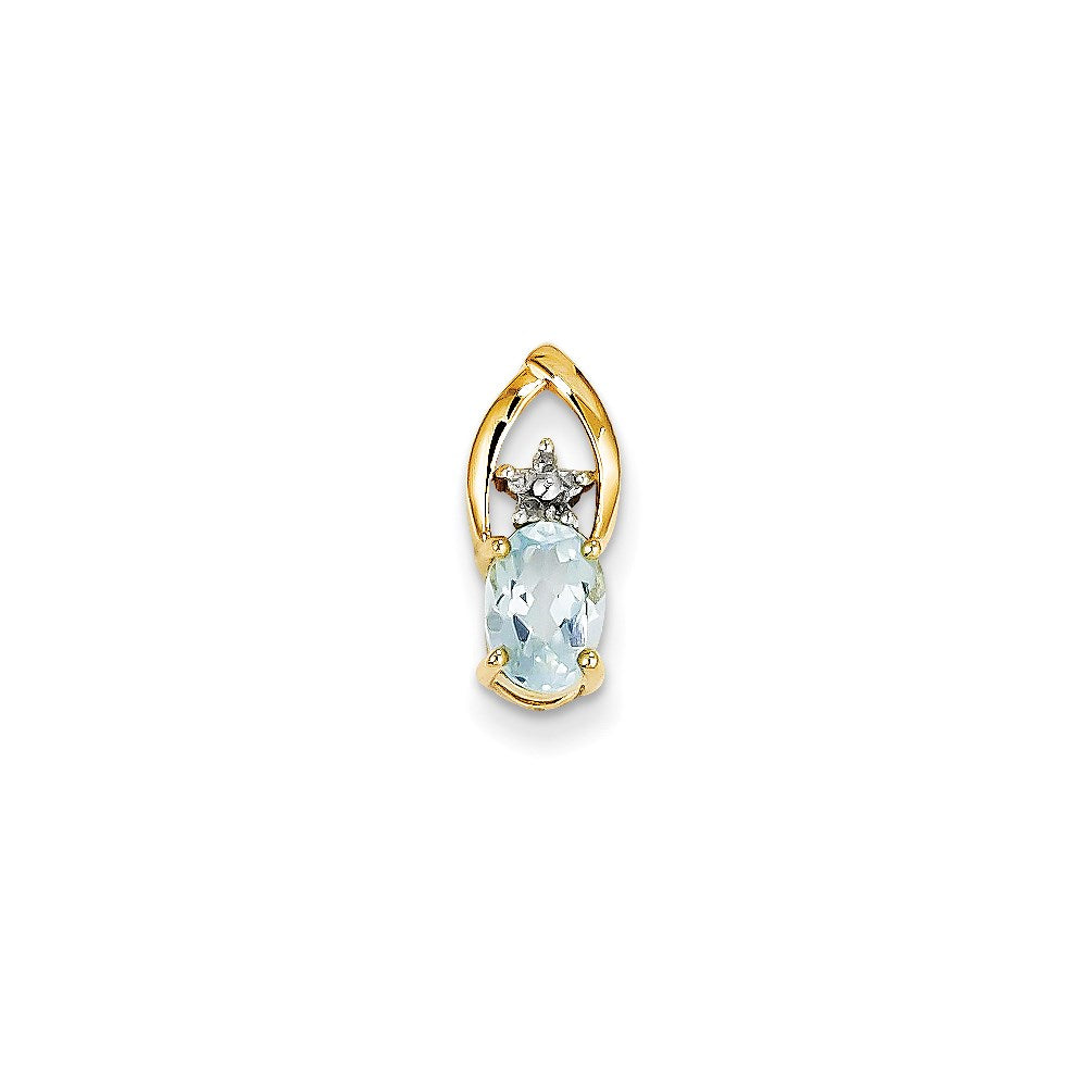 14K Yellow Gold Real Diamond and Blue Topaz Oval Pendant