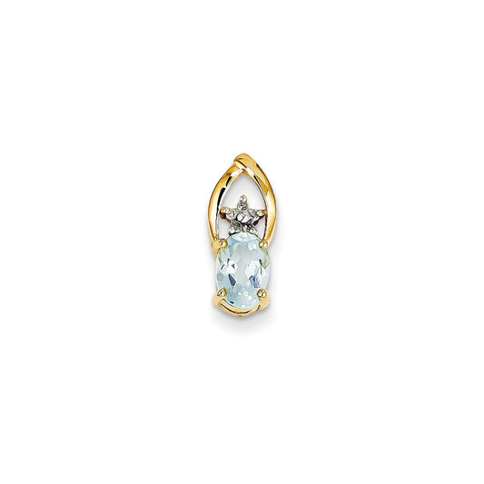14K Yellow Gold Real Diamond and Blue Topaz Oval Pendant