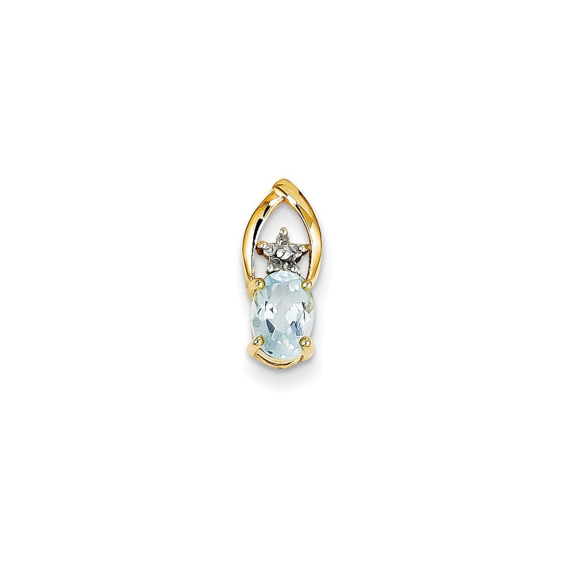 14K Yellow Gold Real Diamond and Blue Topaz Oval Pendant