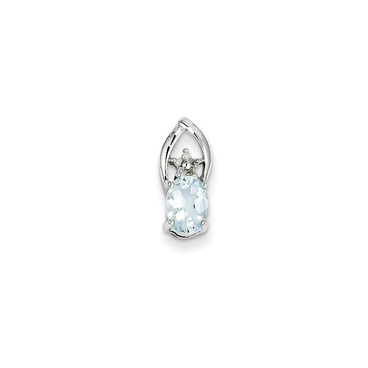 14k White Gold Real Diamond & Blue Topaz Pendant