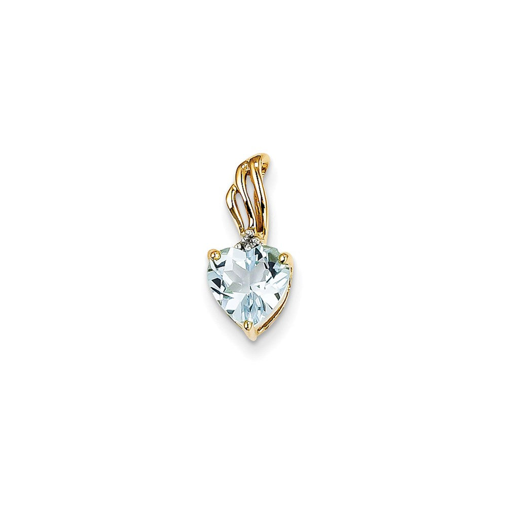 14K Yellow Gold Real Diamond and Blue Topaz Heart Pendant