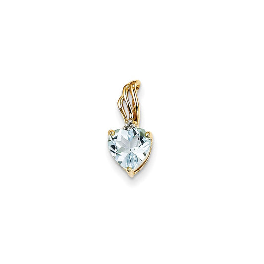 14K Yellow Gold Real Diamond and Blue Topaz Heart Pendant
