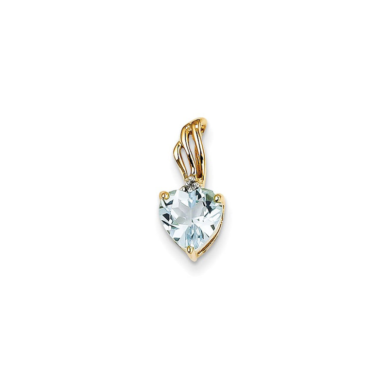 14K Yellow Gold Real Diamond and Blue Topaz Heart Pendant