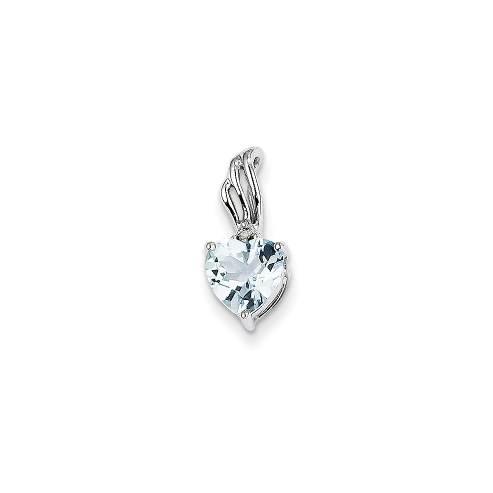 14k White Gold Diamond and Blue Topaz Heart Pendant
