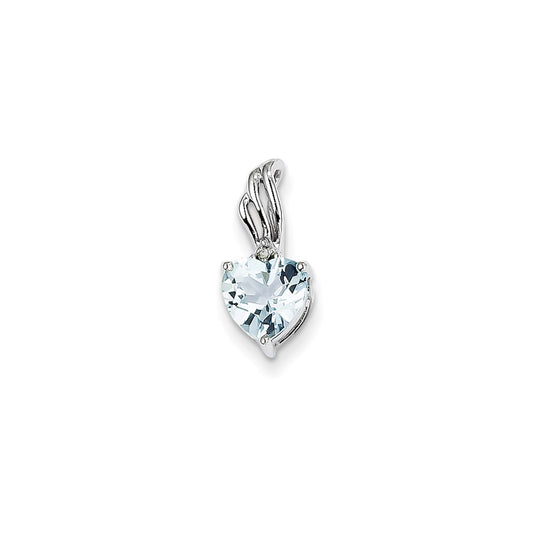 14k White Gold Diamond and Blue Topaz Heart Pendant