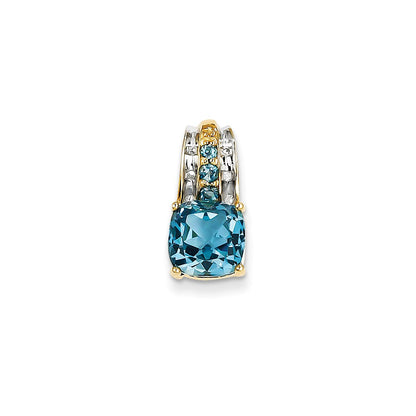 14K Yellow Gold Real Diamond and London Blue Topaz Square Pendant