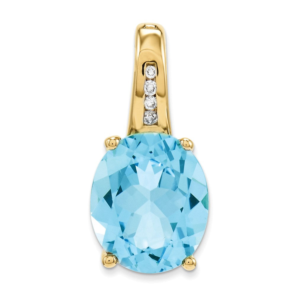 14k Diamond and Blue Topaz Oval Pendant