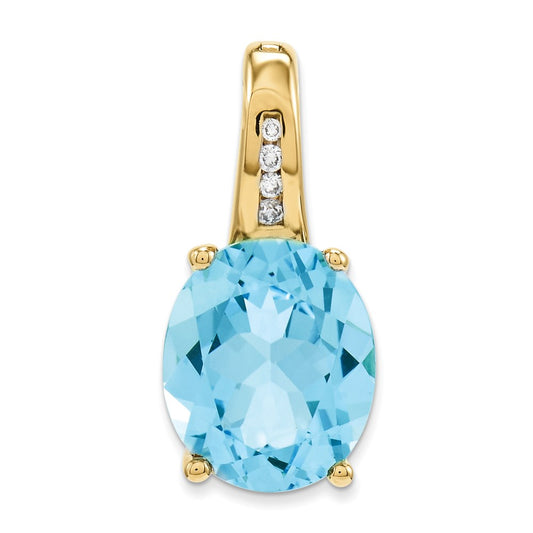 14k Diamond and Blue Topaz Oval Pendant