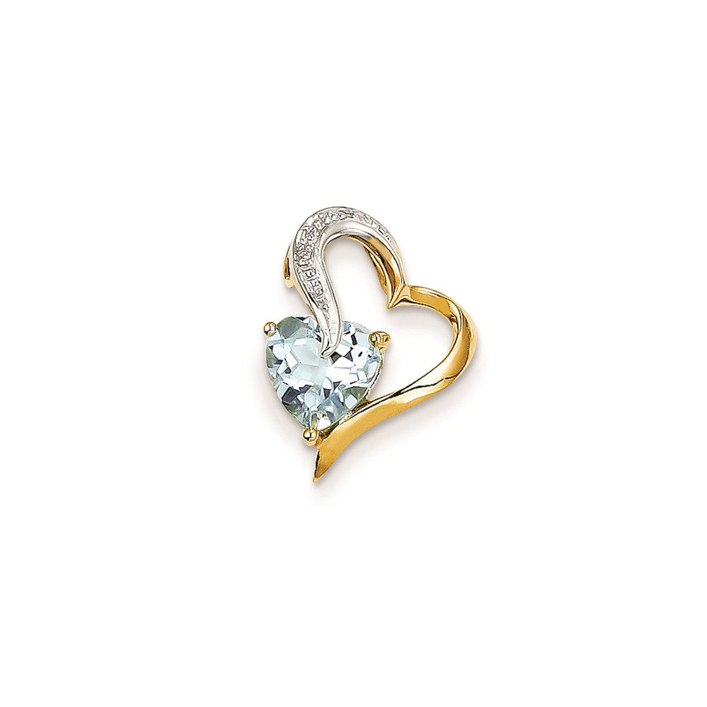 14K Yellow Gold Real Diamond and Blue Topaz Heart Pendant