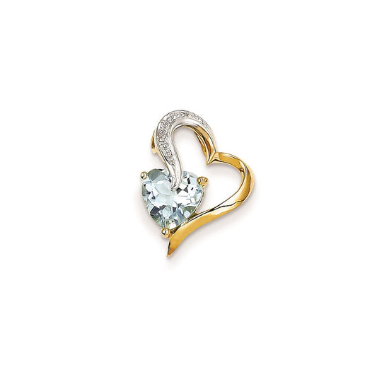 14K Yellow Gold Real Diamond and Blue Topaz Heart Pendant