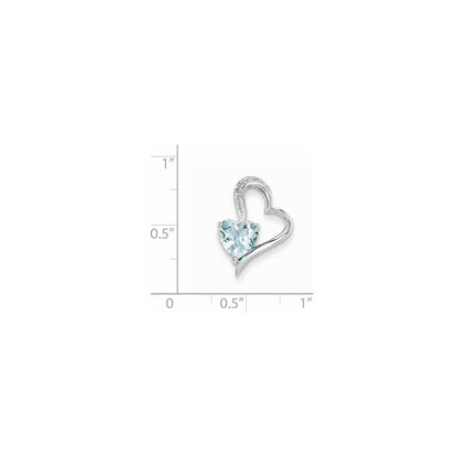 14k White Gold Real Diamond and Blue Topaz Heart Pendant