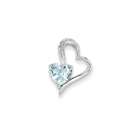 14k White Gold Real Diamond and Blue Topaz Heart Pendant