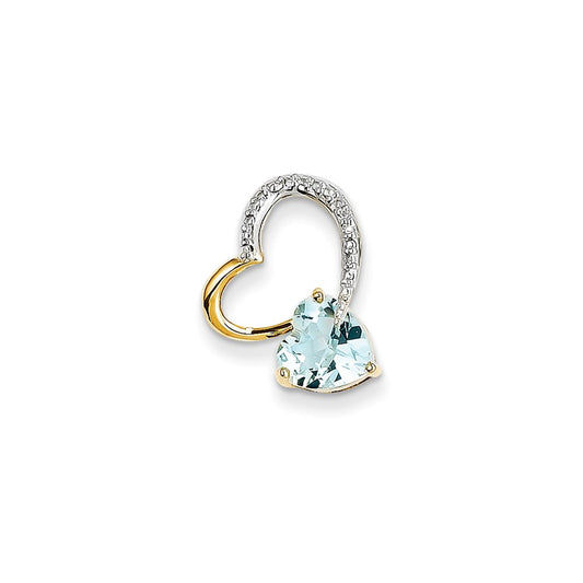14K Yellow Gold Real Diamond and Blue Topaz Heart Pendant