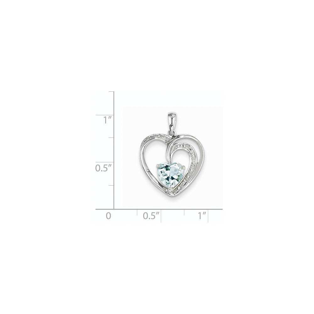 14k White Gold Diamond and Blue Topaz Heart Pendant