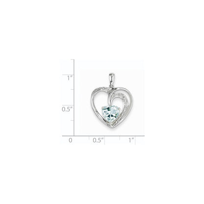 14k White Gold Diamond and Blue Topaz Heart Pendant