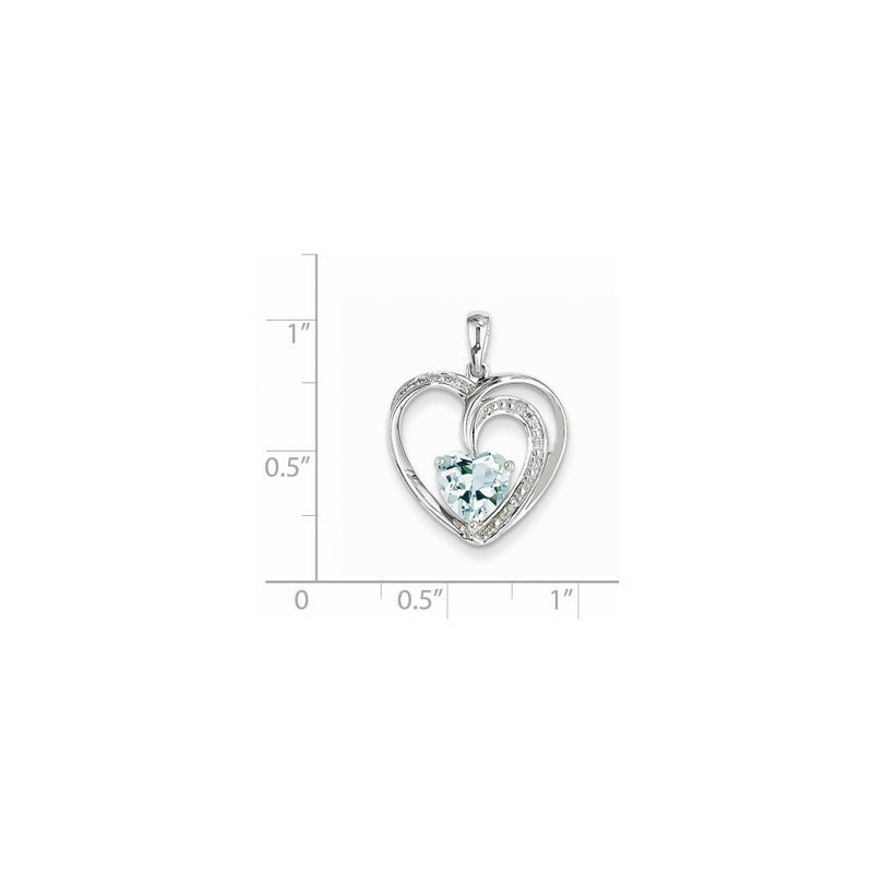 14k White Gold Diamond and Blue Topaz Heart Pendant