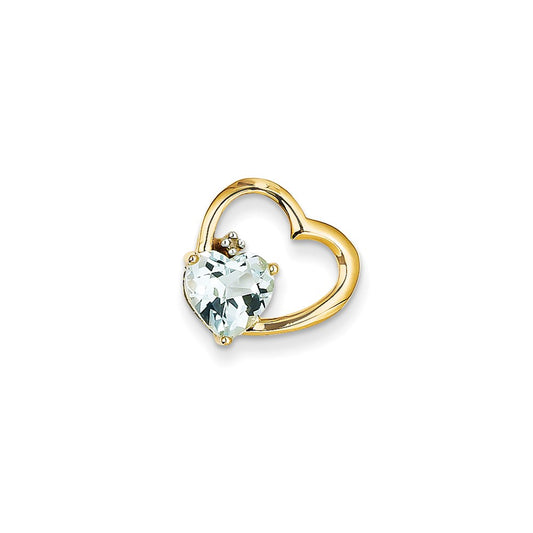 14K Yellow Gold Real Diamond and Blue Topaz Heart Pendant