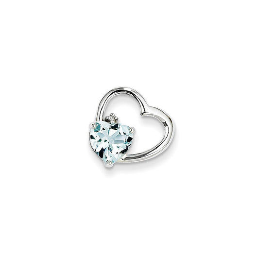 14k White Gold Real Diamond & Blue Topaz Pendant