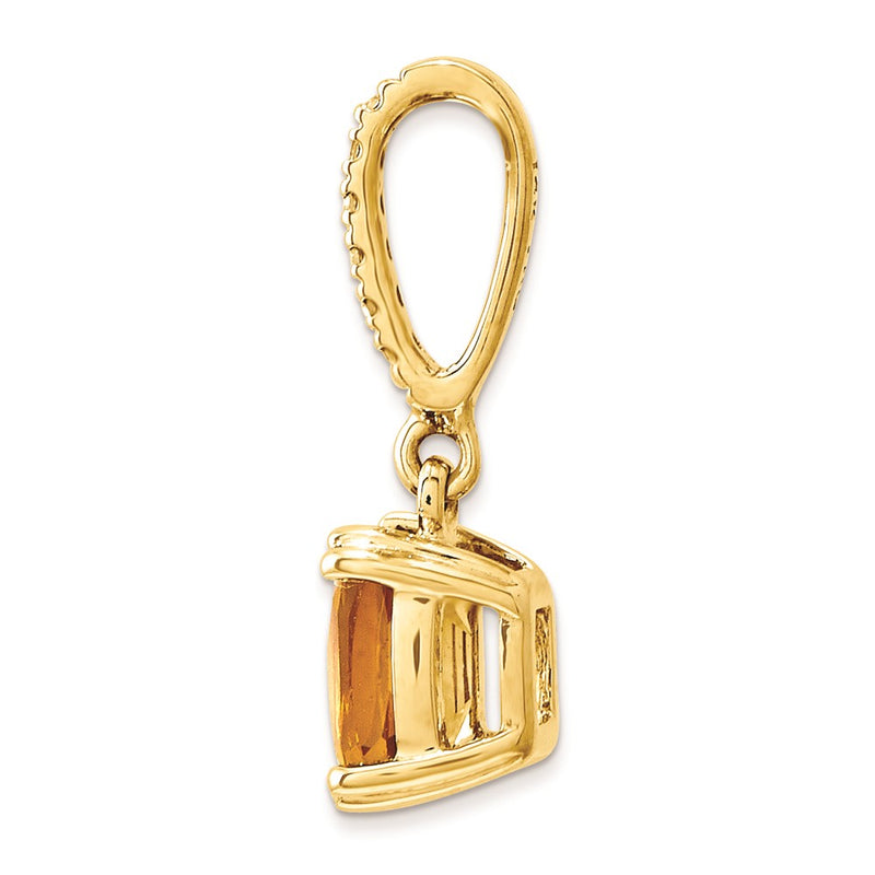 14K Yellow Gold Real Diamond and Citrine Pendant