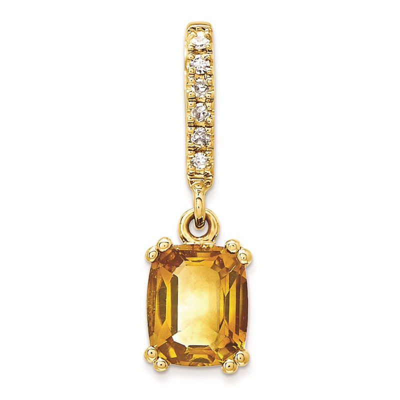 14K Yellow Gold Real Diamond and Citrine Pendant