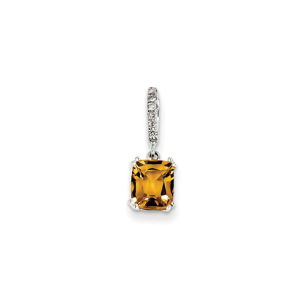 14k White Gold Real Diamond and Citrine Pendant