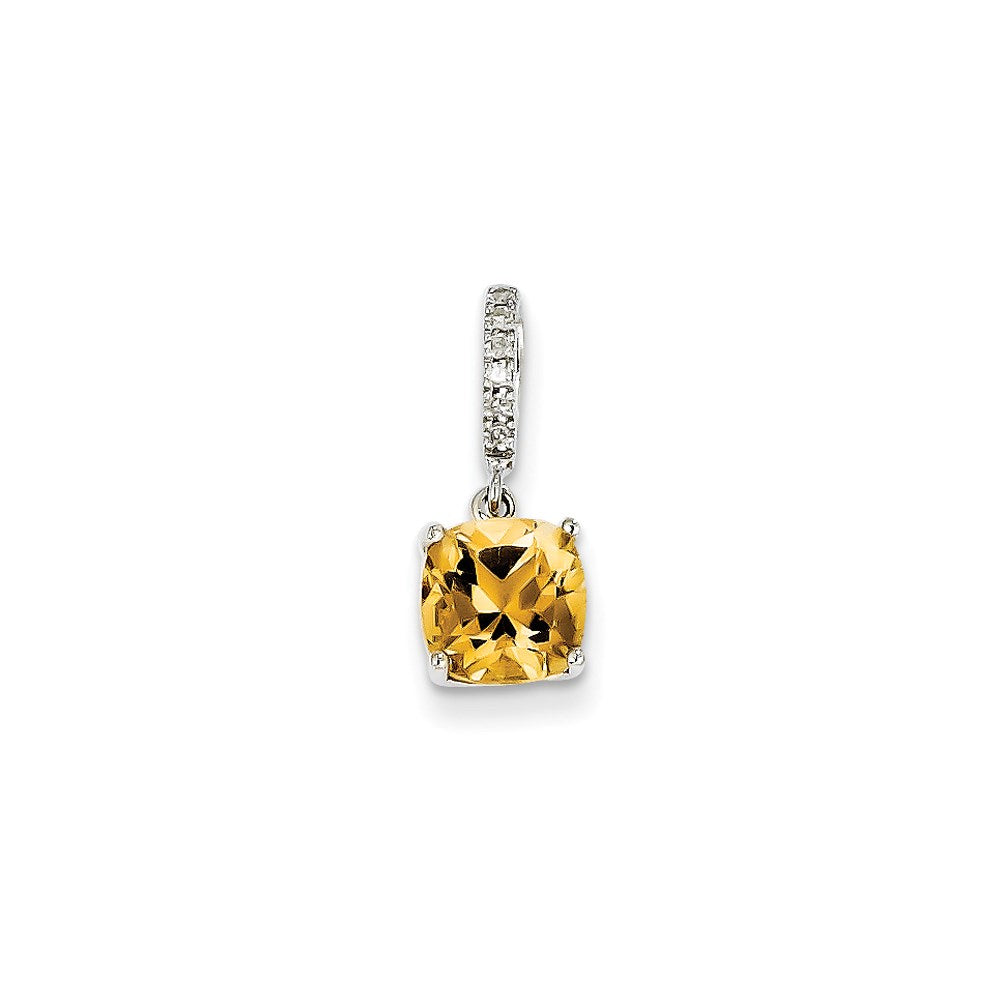 14k White Gold Real Diamond and Citrine Pendant