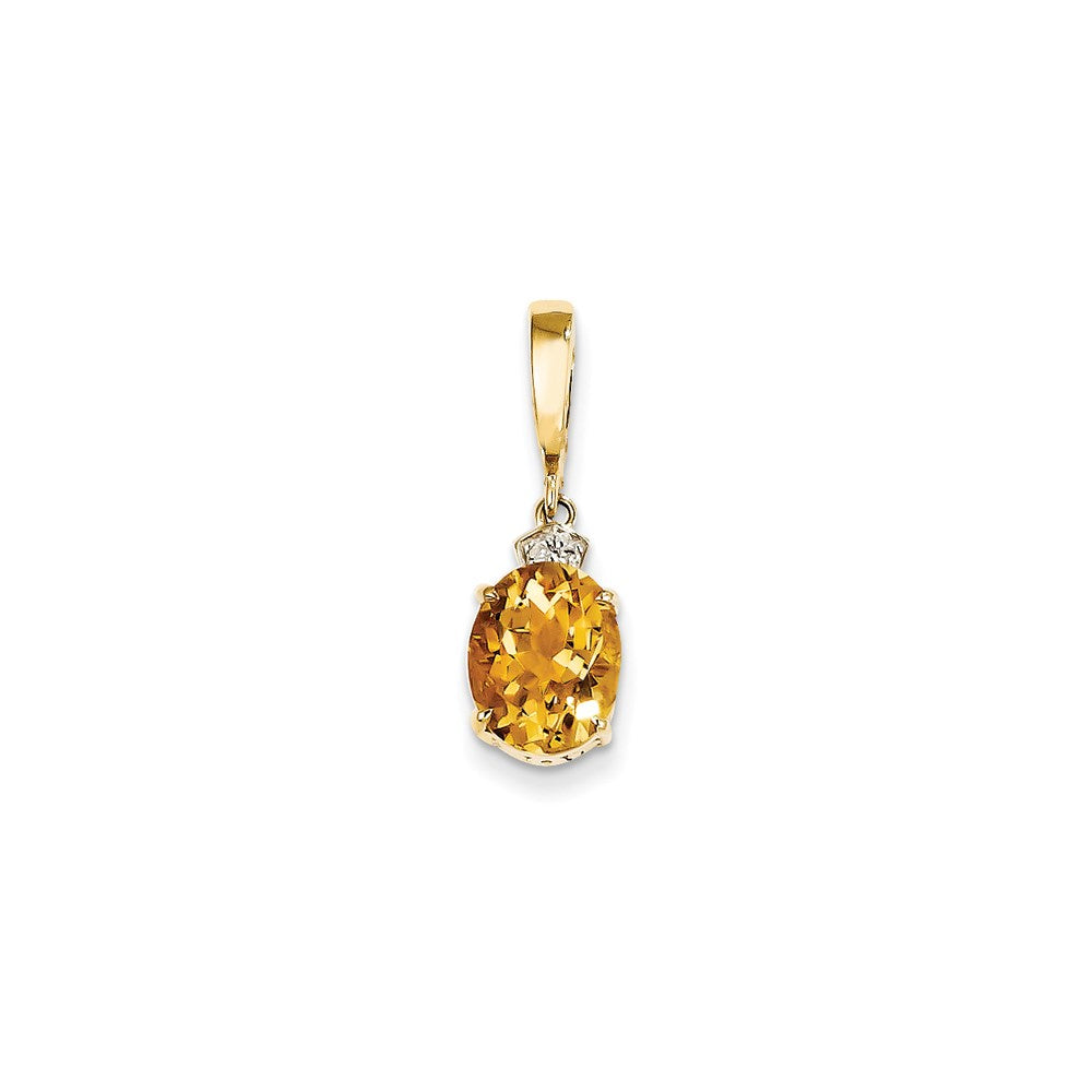 14K Yellow Gold Real Diamond and Citrine Oval Pendant