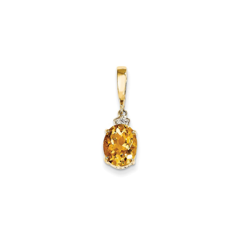 14K Yellow Gold Real Diamond and Citrine Oval Pendant