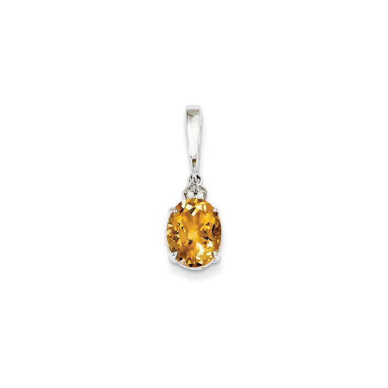 14k White Gold Diamond and Citrine Oval Pendant