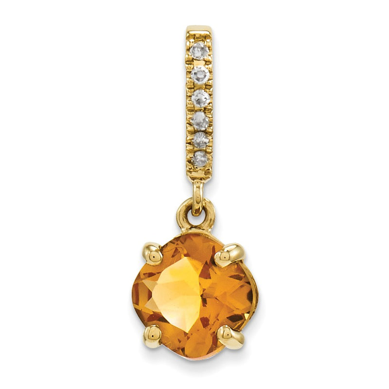 14K Yellow Gold Real Diamond and Citrine Pendant