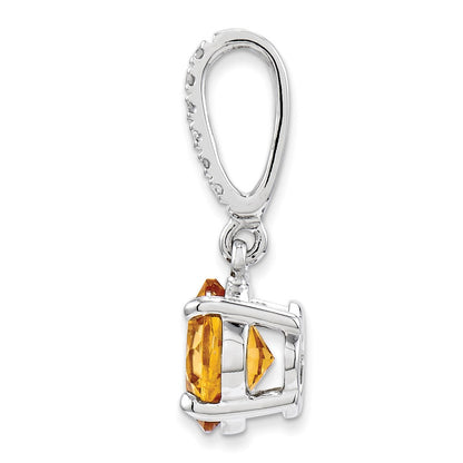14k White Gold Real Diamond and Citrine Pendant