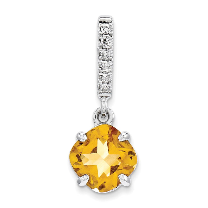 14k White Gold Real Diamond and Citrine Pendant