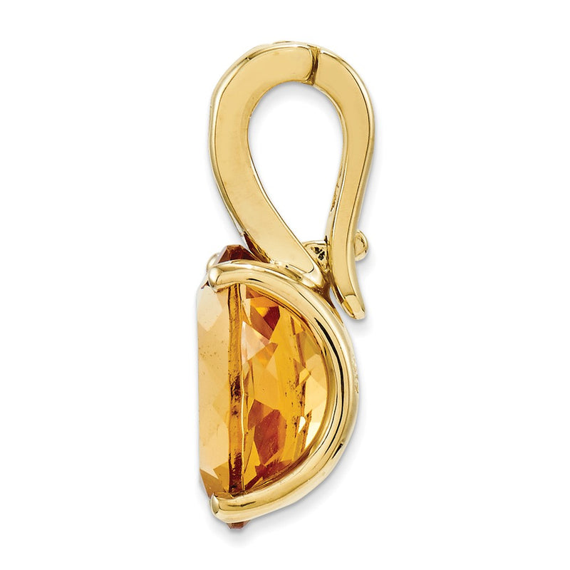 14K Yellow Gold Real Diamond and Citrine Oval Pendant